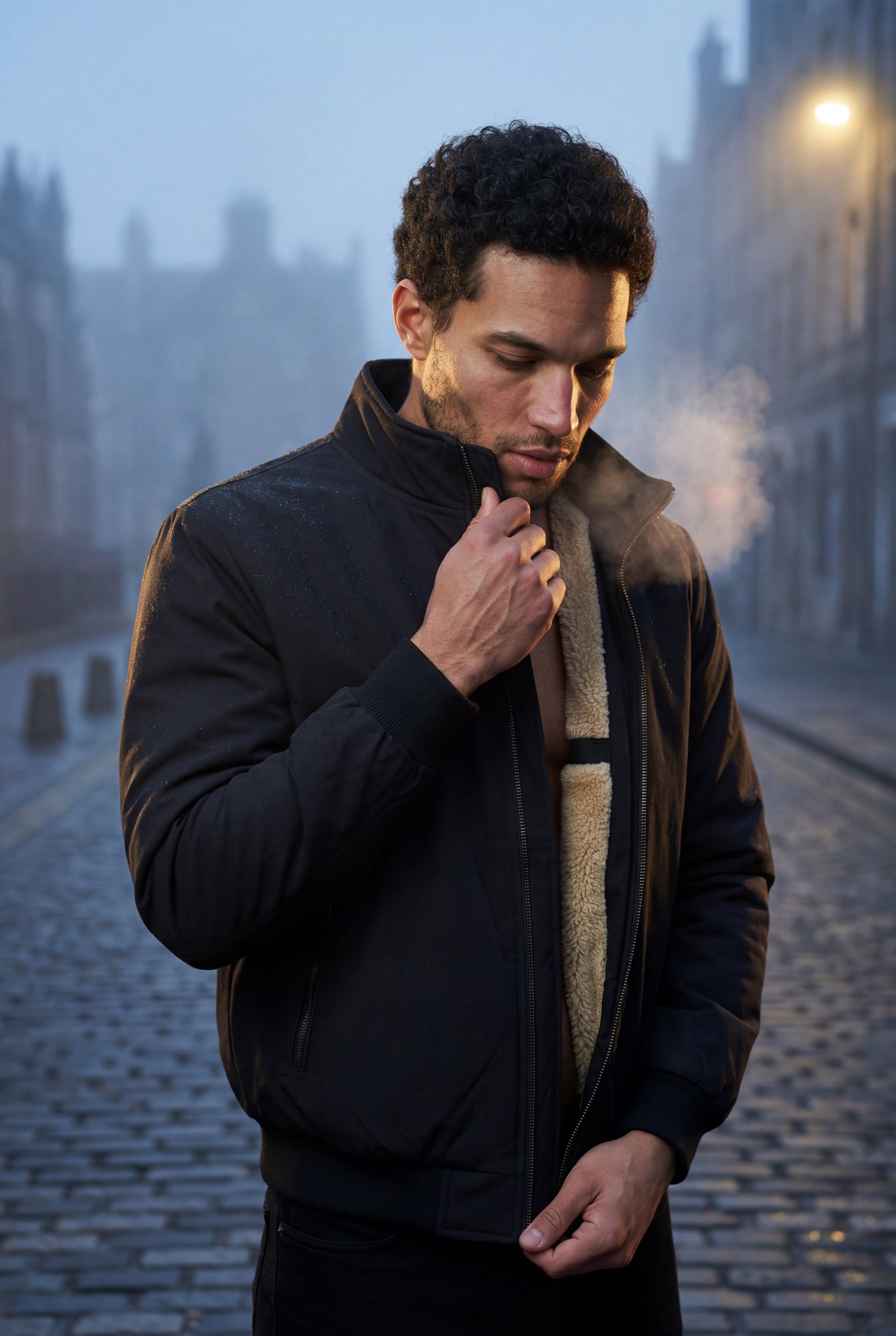 Black Stand Collar Zip-front Classic Bomber Jacket - Photo 15