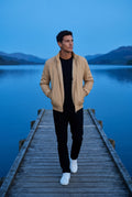 Beige Stand Collar Zip-front Classic Bomber Jacket - Photo 5