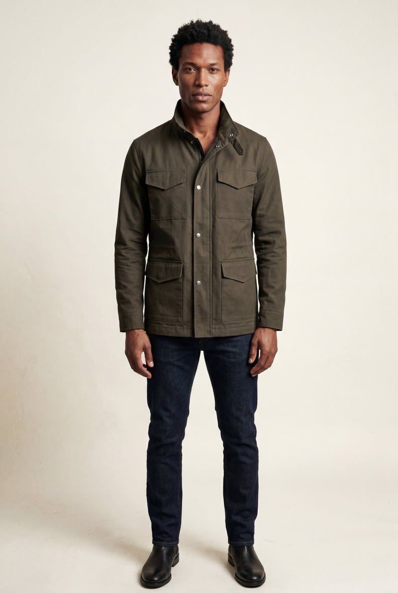 Army Green Structured Utility Field Jacket with Classic Collar - Transitional jacket - Photo 2