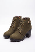 Women's Lace-Up Boots Buckle Detail in Army Green — product packshot