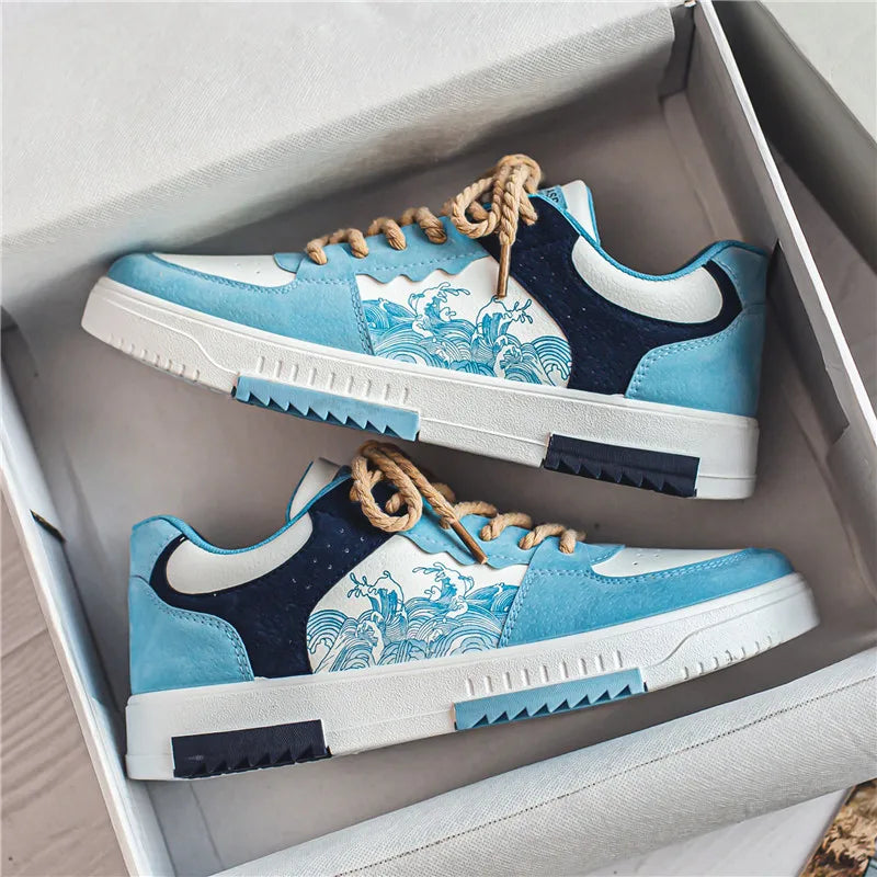 Artistic Wave Print Rope Lace Low-top Sneakers - Photo 3