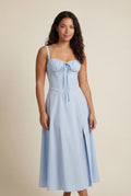 Baby Blue Corset Bodice A-line Midi Dress with Sweetheart Neckline - Photo 5