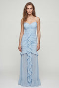 Baby Blue Ruched Asymmetric Hem Maxi Dress with Ruffle Trim - Photo 17