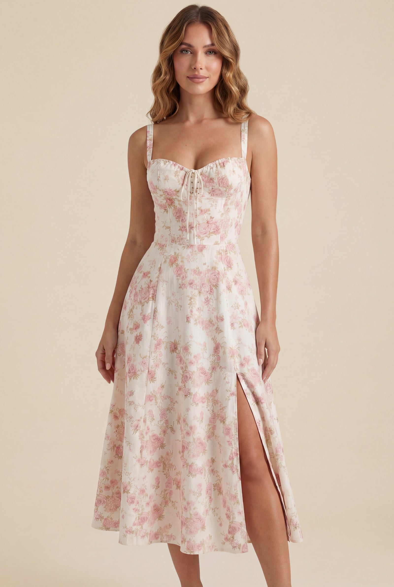 Sweetheart Neckline Floral A-line Midi Dress - Wedding guest dress - Photo 11