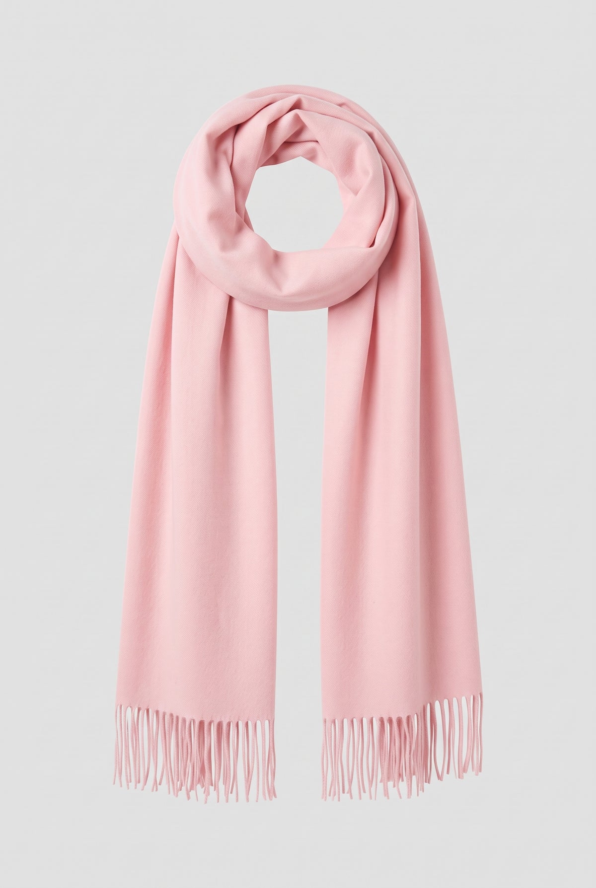 Cashmere Fringed Scarf in Baby Pink — studio front