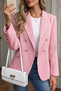 Double-Breasted Tweed Blazer in Baby Pink — studio front