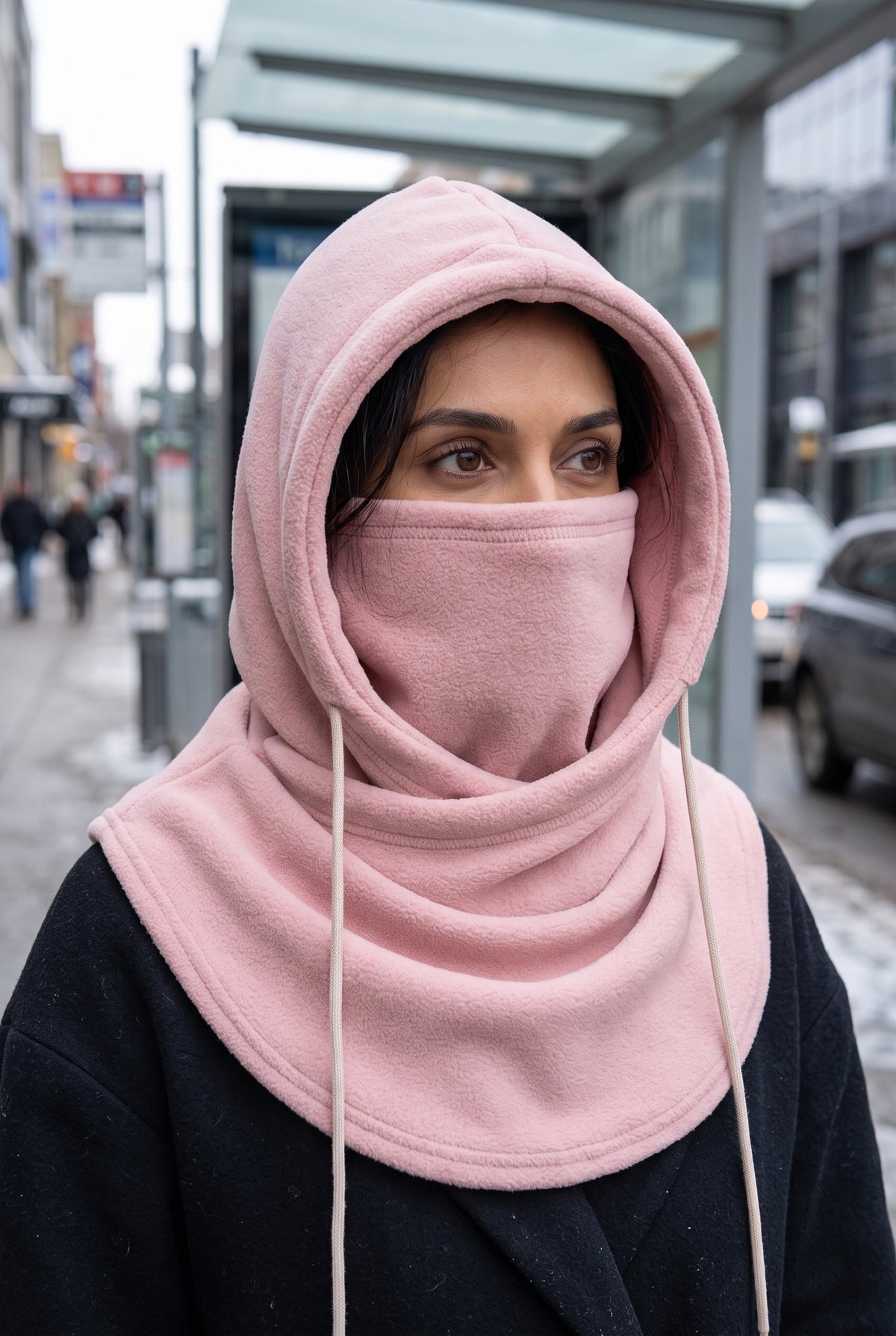 Fleece Hooded Balaclava in Baby Pink — lifestyle