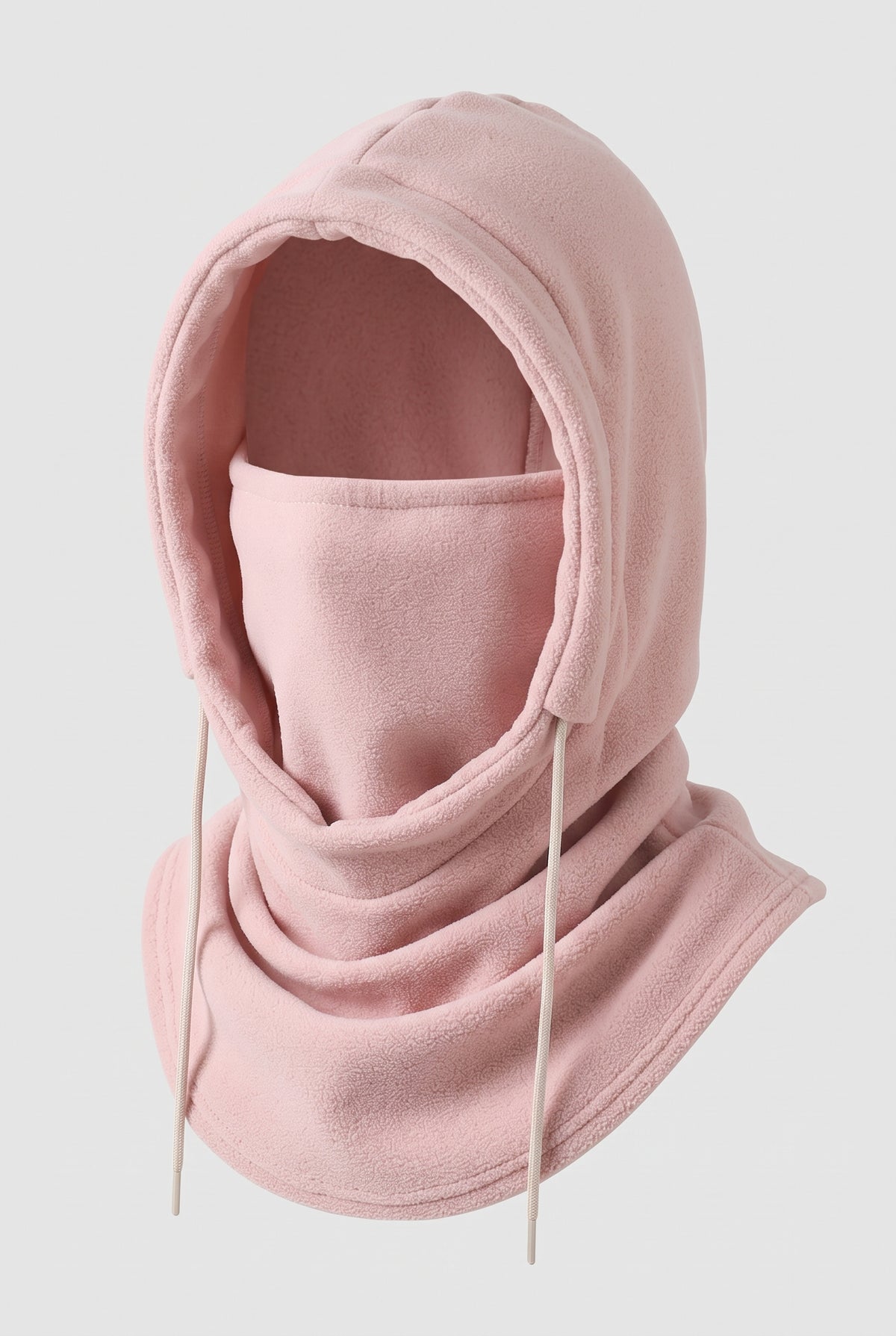 Fleece Hooded Balaclava in Baby Pink — studio front