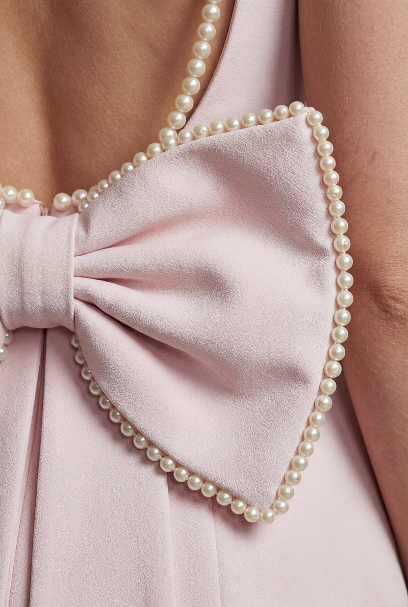 Baby Pink Pearl-trim Bow Back Fit-and-flare Mini Dress - Photo 4