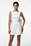 White Pearl-trim Bow Back Fit-and-flare Mini Dress - Photo 5