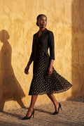 Black Pleated Wrap Blazer Dress with Three-quarter Sleeves - Photo 14