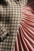 Baby Pink Pleated Wrap Blazer Dress with Three-quarter Sleeves - Photo 9