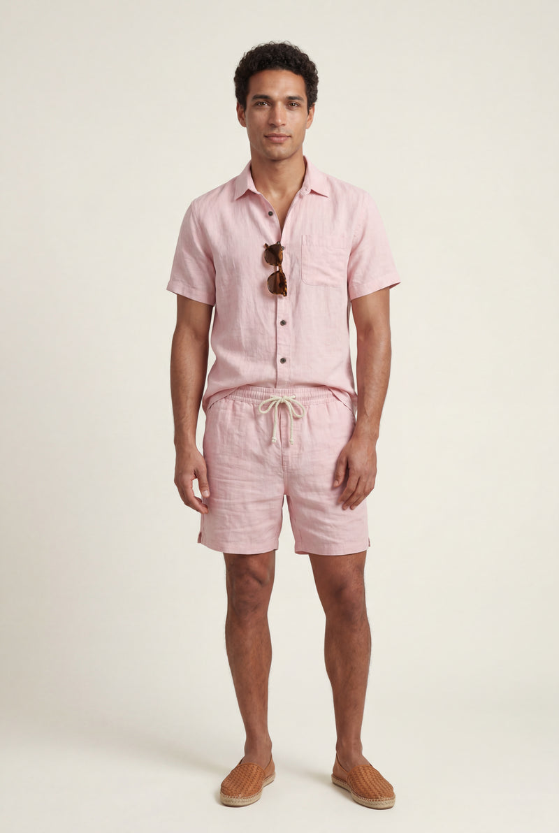 Baby Pink Relaxed Short Sleeve Shirt and Drawstring Shorts Set - Summer set - Photo 1