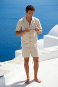 Beige Relaxed Short Sleeve Shirt and Drawstring Shorts Set - Summer set - Photo 4