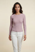 Baby Pink Ribbed Fitted Crew Neck Long Sleeve Top - Fitted tops - Photo 3