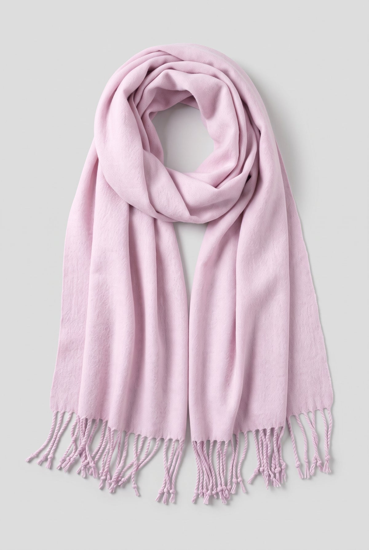 Scarf Tassel Wrap in Baby Pink — studio front