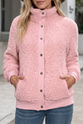 Sherpa Snap-Front Bomber Jacket in Baby Pink — Stilenza main image