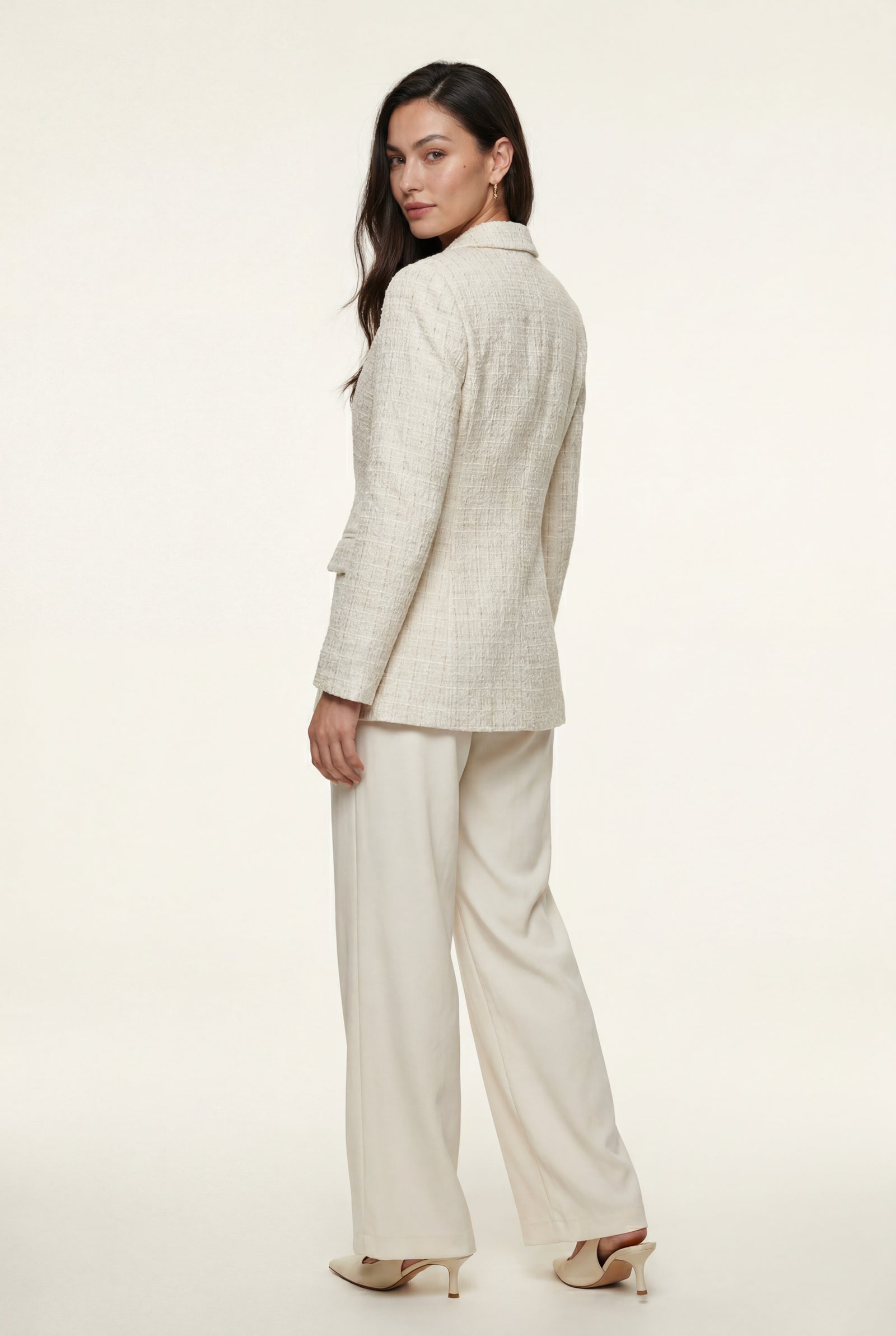 Baby Pink Textured Classic Lapel Single-breasted Tailored Blazer - Tailored blazers - Photo 3