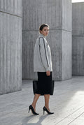 Gray Balloon Sleeve Oversized High Neck Sweater with Piping - Oversized sweater - Photo 12