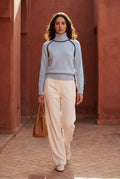 Baby Blue Balloon Sleeve Oversized High Neck Sweater with Piping - Oversized sweater - Photo 18