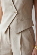 Beige Beige Tailored Sleeveless Vest and Wide-leg Suit Set - Trousers suit set - Photo 3