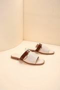 Beige Beige Textured Slide Sandals with Brown Contrast Strap - Open toe sandals - Photo 7