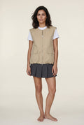 Beige Beige Zip-front Utility Bodywarmer Vest with Flap Pockets - Photo 1