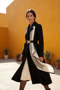 Black Belted Midi Trench Coat with Geometric Scarf Detail - Trench coats - Photo 7