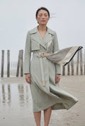 Light Green Belted Midi Trench Coat with Geometric Scarf Detail - Trench coats - Photo 9