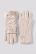 Cable-Knit Gloves with Ribbed Cuffs in Beige — studio front
