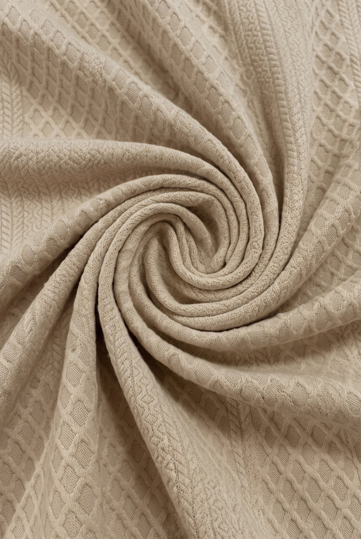 Cable Knit Quarter-Button Sweater in Beige — studio detail