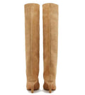 Beige Camel Slim Mid Heel High Knee Boots - Photo 2