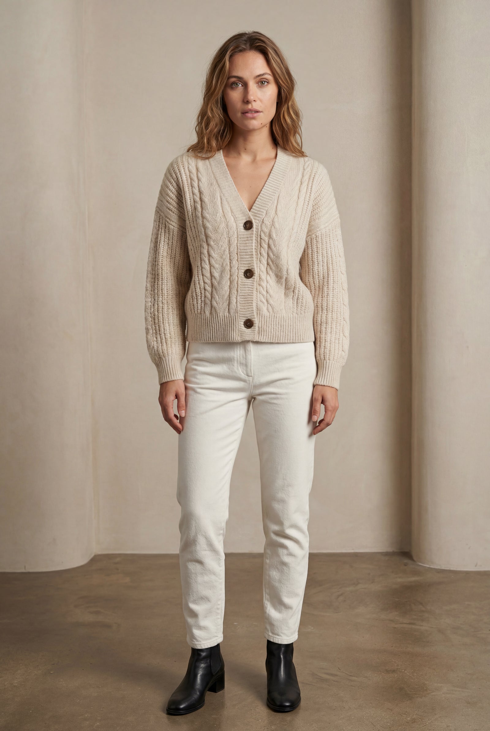 Beige Chunky Cable Oversized Button Cardigan Sweater - Oversized sweater - Photo 6