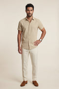 Beige Classic Collar Short Sleeve Relaxed Fit Shirt - Casual shirts - Photo 2