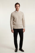 Beige Classic Crew Neck Pullover Sweater with Ribbed Trim - Round neck sweater - Photo 5