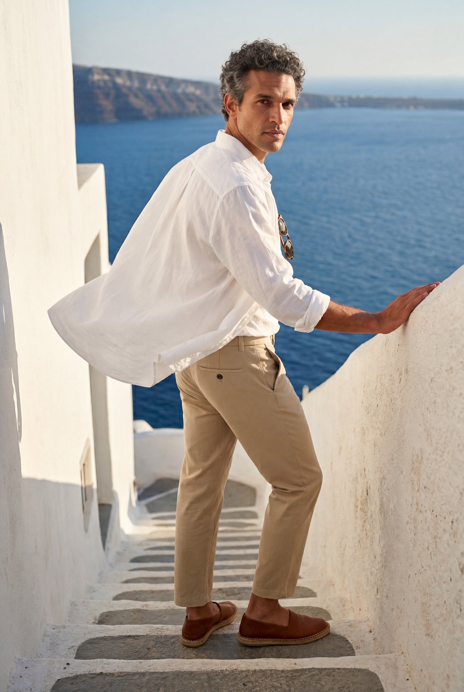 Beige Classic Straight Leg Chino Trousers with Tailored Detailing - Photo 11
