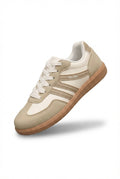 Beige Color-block Panel Retro Lace up Sneakers - Photo 1