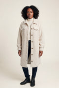 Beige Cream Longline Button-front Teddy Coat with Chest Pockets - Photo 1