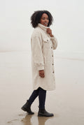 Beige Cream Longline Button-front Teddy Coat with Chest Pockets - Photo 4