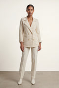 Beige Cream Textured Double-breasted Blazer with Gold Buttons - Knit blazers - Photo 1