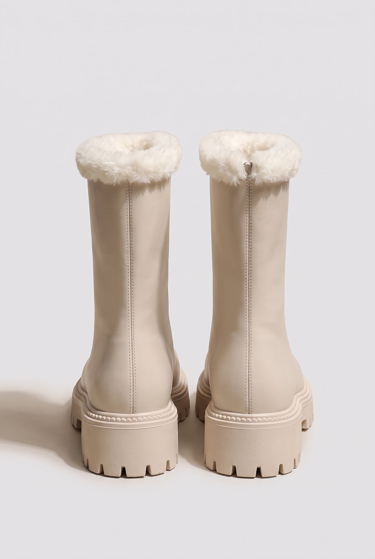 Faux-Fur Lined Ankle Boots in Beige — studio angle