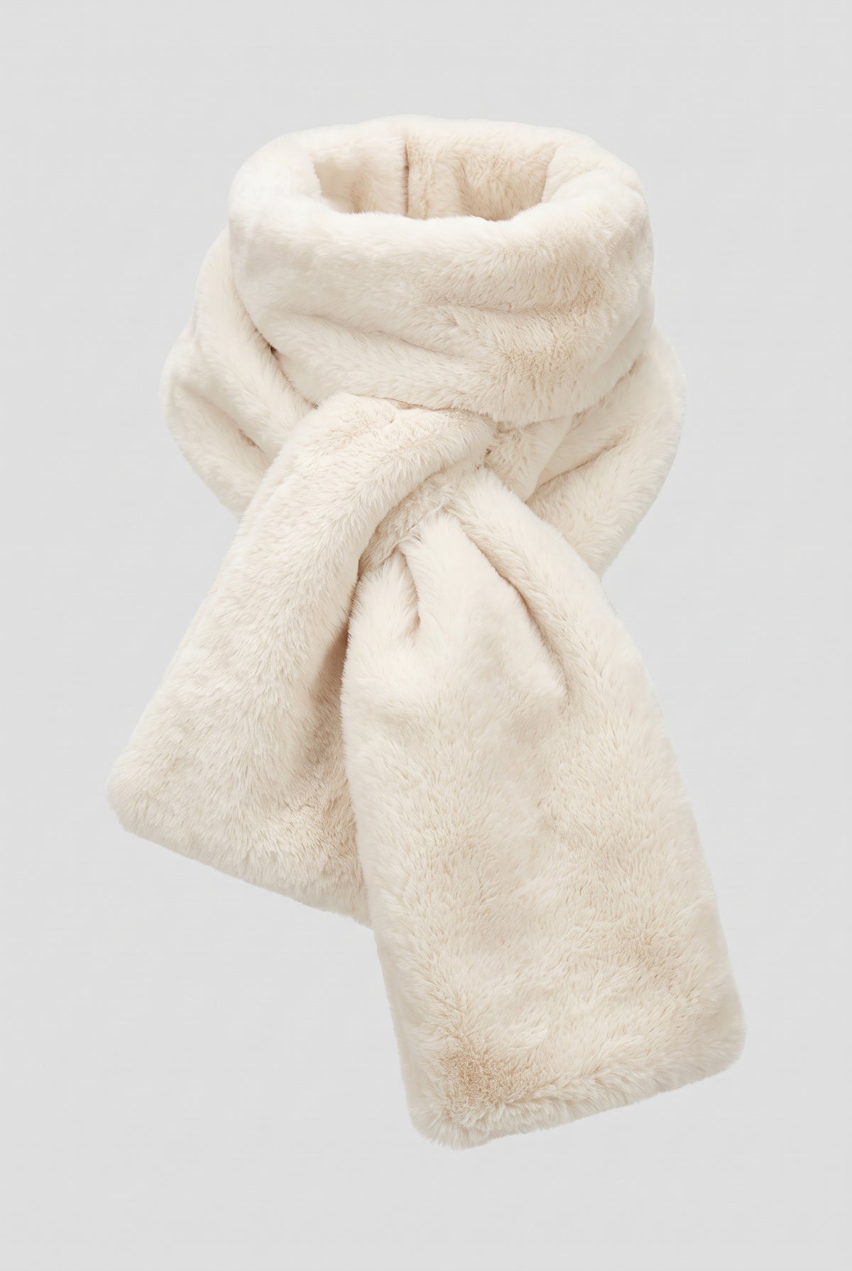 Faux Fur Scarf in Beige — studio front