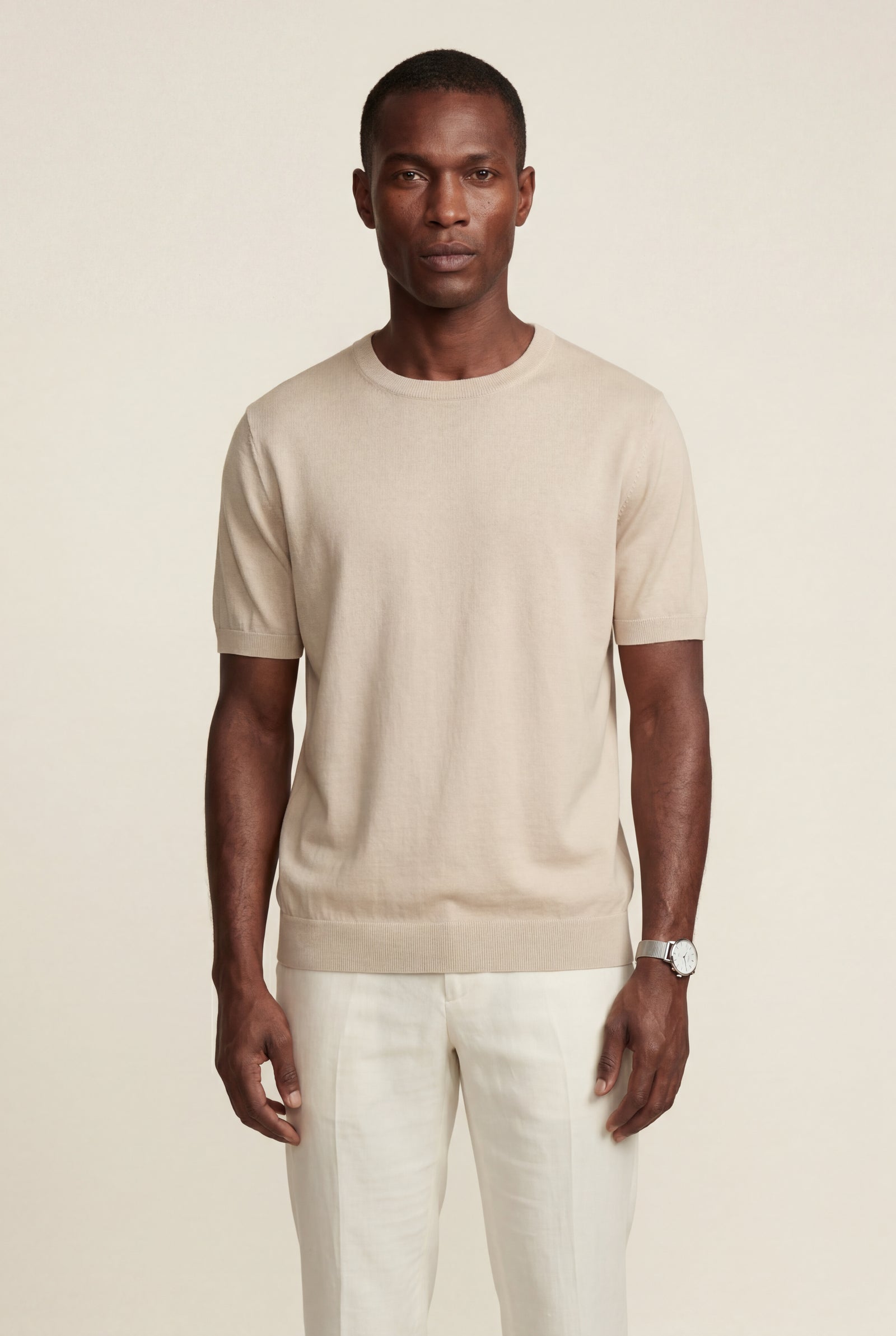 Beige Fine Relaxed Fit Short Sleeve T-shirt - Relaxed fit t-shirt - Photo 5