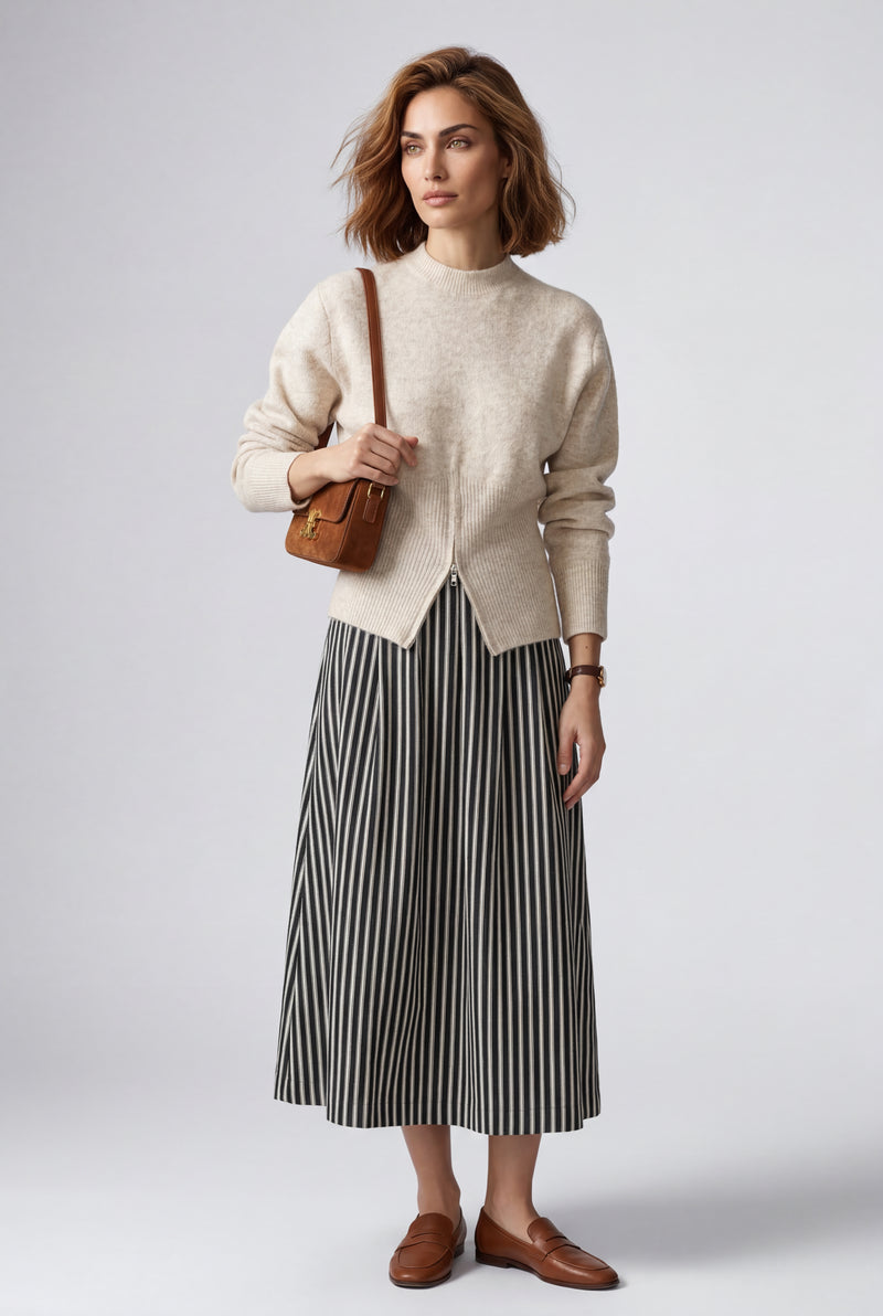 Beige Half Zip Mock Neck Cropped Ribbed Sweater - Half zip knit sweater - Photo 2
