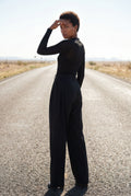 Black High-waisted Pleated Tapered Trousers with Tailored Waistband - Photo 9