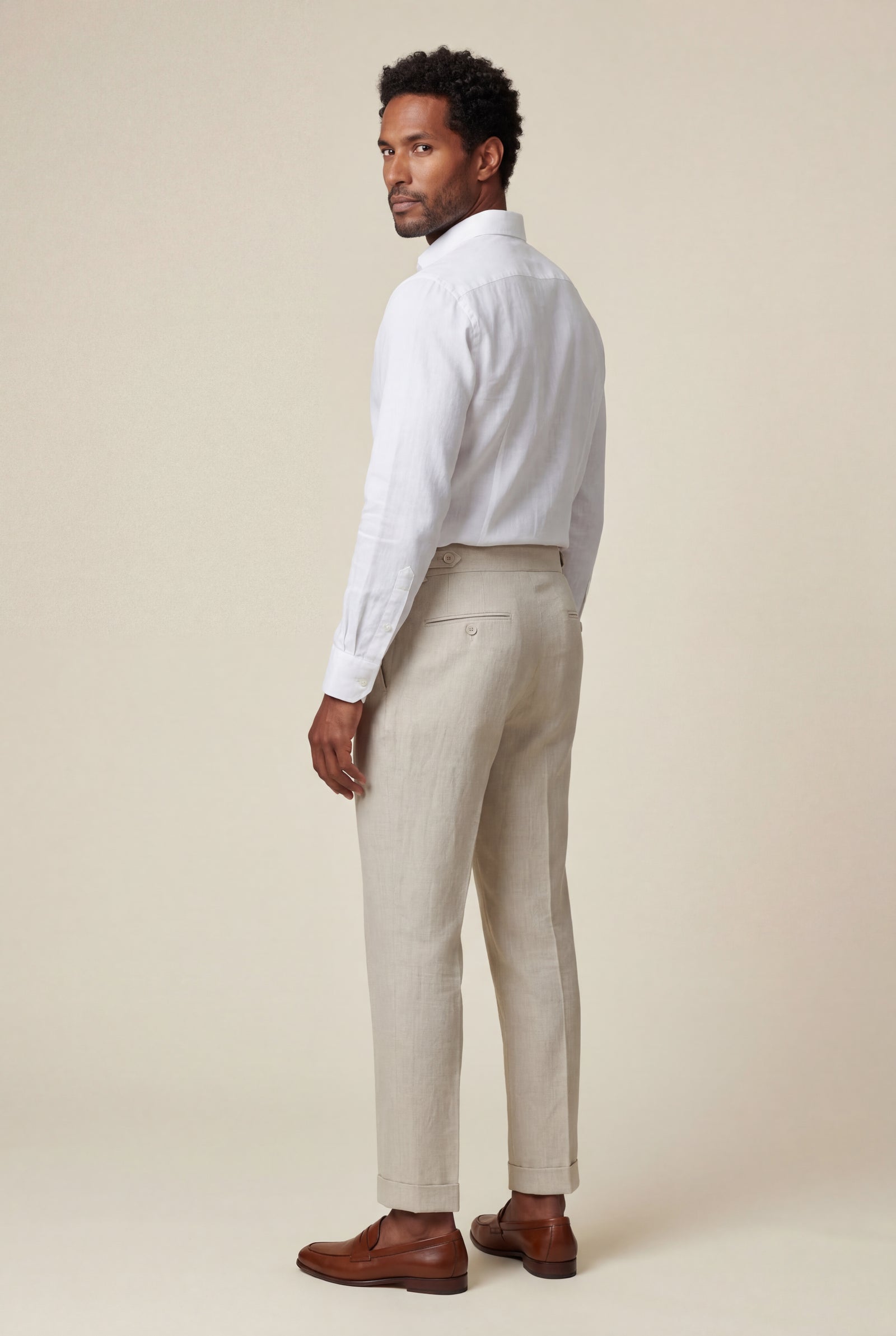Beige Light Beige Pleated High-waist Tapered Trousers - Pleated trousers - Photo 3