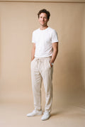 Men Pants Slim Fit Elastic Waist in Beige — studio full body