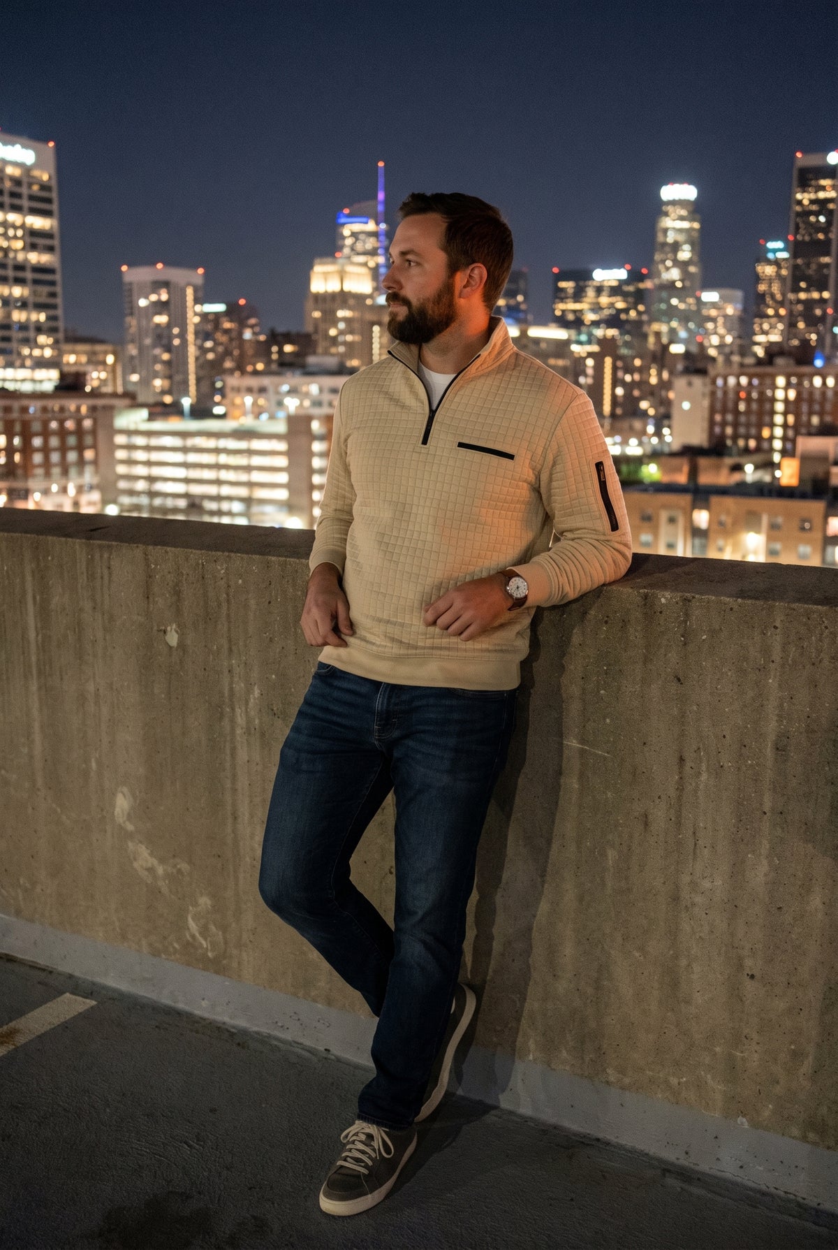 Men's Sweater Long Sleeve Waffle in Beige — city rooftop ugc