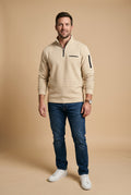 Men's Sweater Long Sleeve Waffle in Beige — studio front