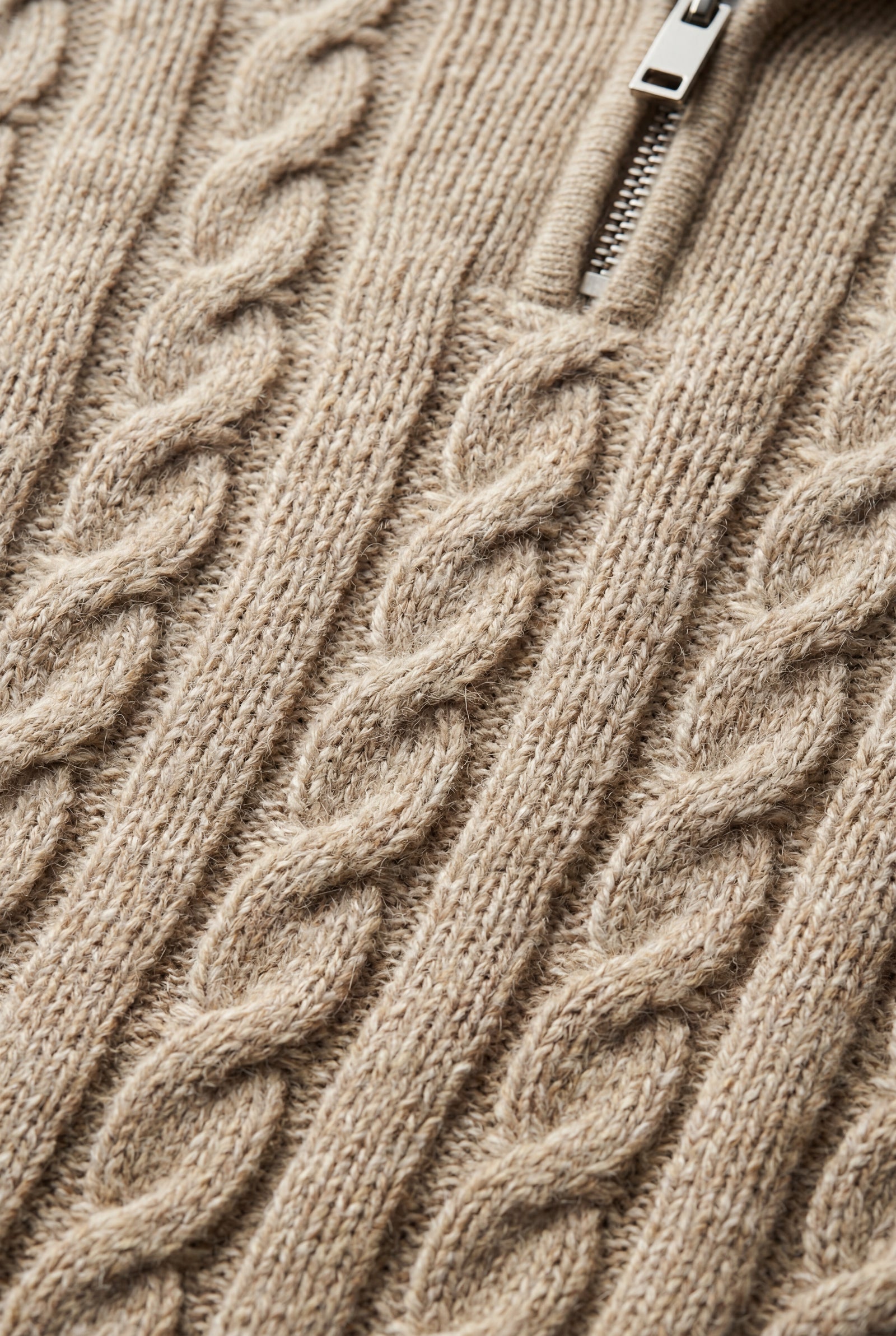 Beige Men's Cable Mock Neck Half Zip Sweater - Mock neck sweater - Photo 19